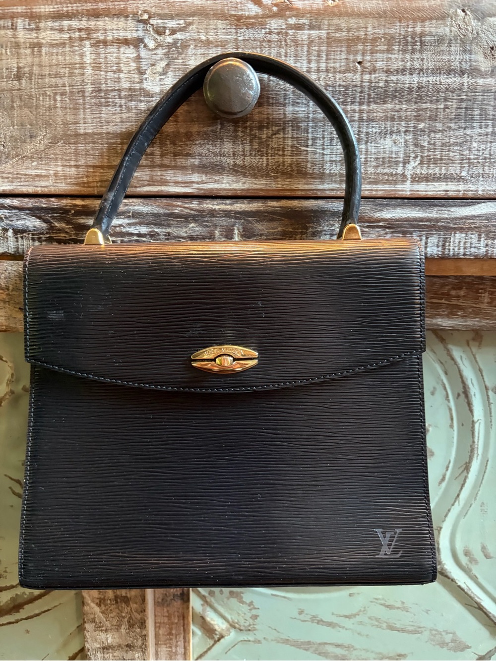 Louis Vuitton Black Epi Leather Top Handle Satchel with Gold Hardware